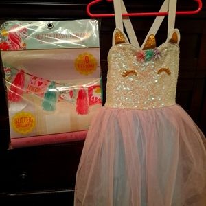 Unicorn dress and unicorn birthday banner